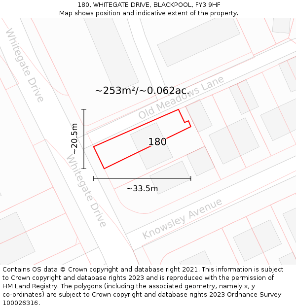 180, WHITEGATE DRIVE, BLACKPOOL, FY3 9HF: Plot and title map