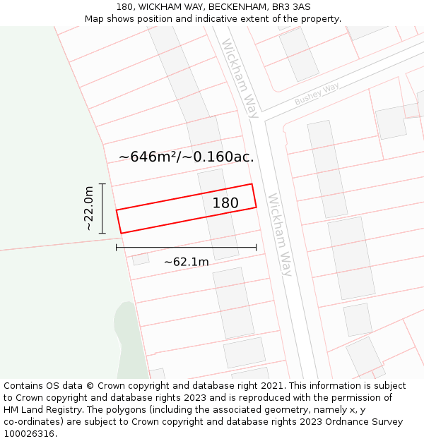 180, WICKHAM WAY, BECKENHAM, BR3 3AS: Plot and title map