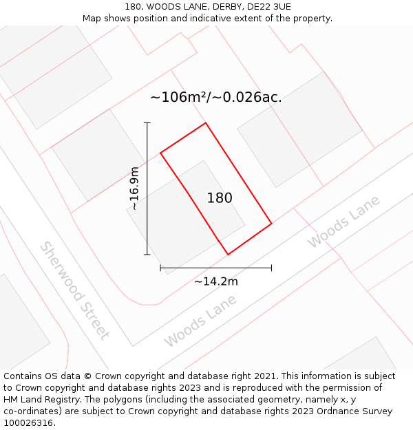 180, WOODS LANE, DERBY, DE22 3UE: Plot and title map