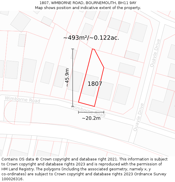1807, WIMBORNE ROAD, BOURNEMOUTH, BH11 9AY: Plot and title map