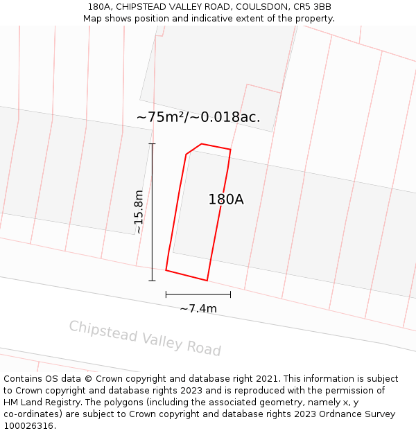180A, CHIPSTEAD VALLEY ROAD, COULSDON, CR5 3BB: Plot and title map