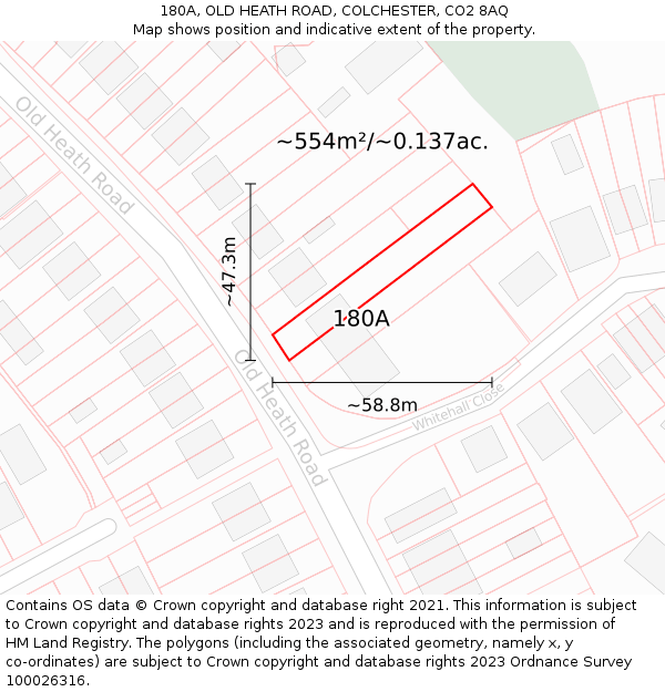 180A, OLD HEATH ROAD, COLCHESTER, CO2 8AQ: Plot and title map