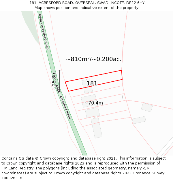 181, ACRESFORD ROAD, OVERSEAL, SWADLINCOTE, DE12 6HY: Plot and title map