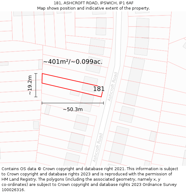 181, ASHCROFT ROAD, IPSWICH, IP1 6AF: Plot and title map