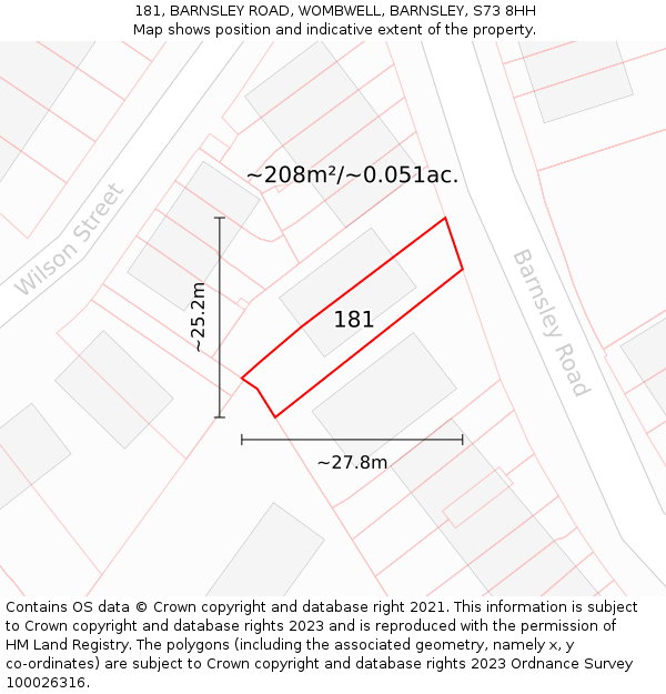 181, BARNSLEY ROAD, WOMBWELL, BARNSLEY, S73 8HH: Plot and title map