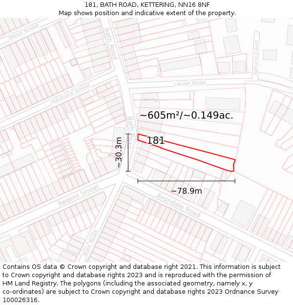 181, BATH ROAD, KETTERING, NN16 8NF: Plot and title map