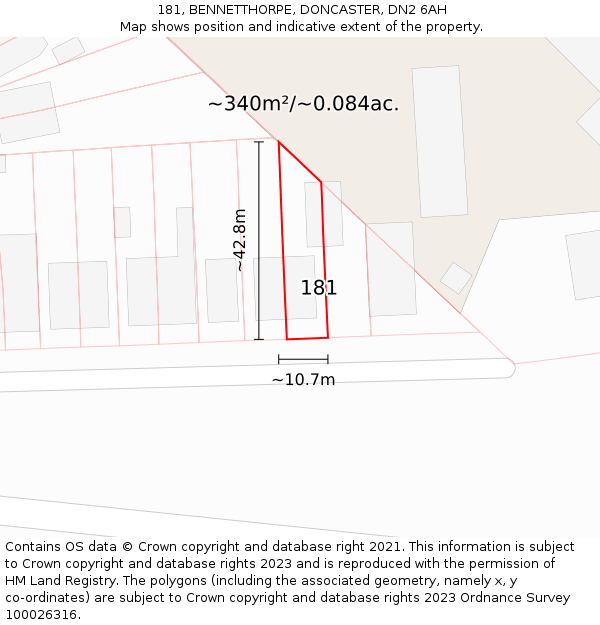 181, BENNETTHORPE, DONCASTER, DN2 6AH: Plot and title map
