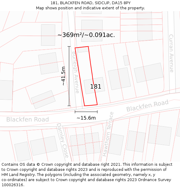181, BLACKFEN ROAD, SIDCUP, DA15 8PY: Plot and title map