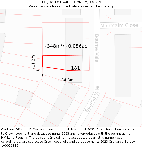 181, BOURNE VALE, BROMLEY, BR2 7LX: Plot and title map