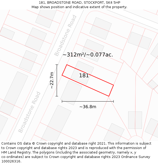 181, BROADSTONE ROAD, STOCKPORT, SK4 5HP: Plot and title map