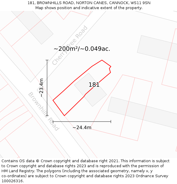 181, BROWNHILLS ROAD, NORTON CANES, CANNOCK, WS11 9SN: Plot and title map