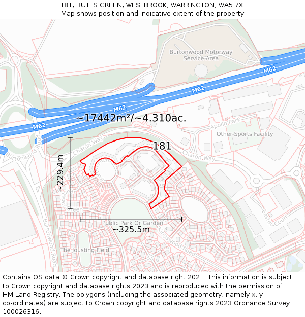 181, BUTTS GREEN, WESTBROOK, WARRINGTON, WA5 7XT: Plot and title map