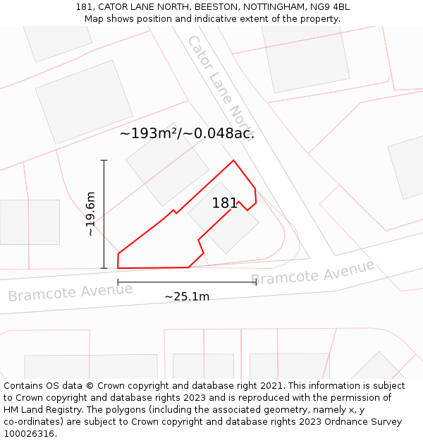 181, CATOR LANE NORTH, BEESTON, NOTTINGHAM, NG9 4BL: Plot and title map