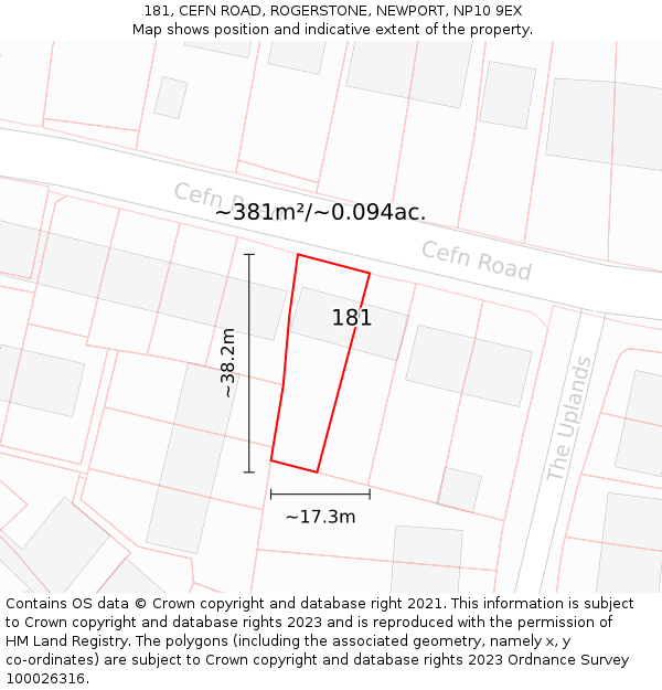 181, CEFN ROAD, ROGERSTONE, NEWPORT, NP10 9EX: Plot and title map