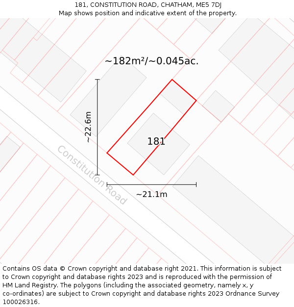 181, CONSTITUTION ROAD, CHATHAM, ME5 7DJ: Plot and title map