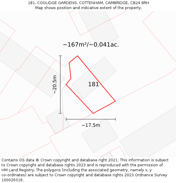 181, COOLIDGE GARDENS, COTTENHAM, CAMBRIDGE, CB24 8RH: Plot and title map