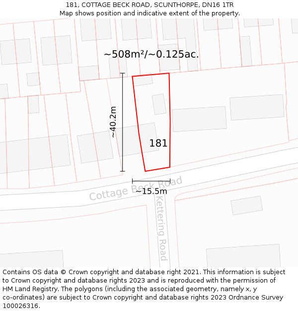 181, COTTAGE BECK ROAD, SCUNTHORPE, DN16 1TR: Plot and title map