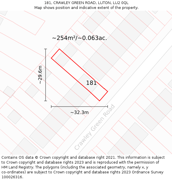 181, CRAWLEY GREEN ROAD, LUTON, LU2 0QL: Plot and title map