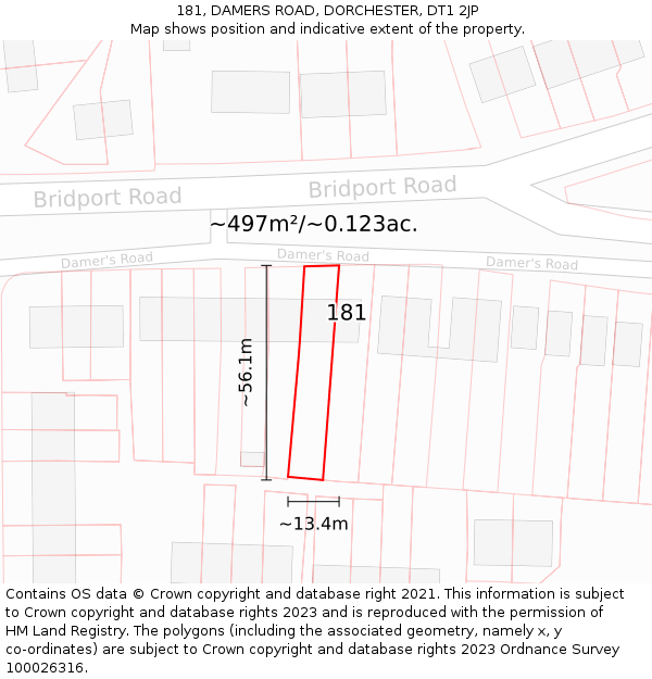 181, DAMERS ROAD, DORCHESTER, DT1 2JP: Plot and title map