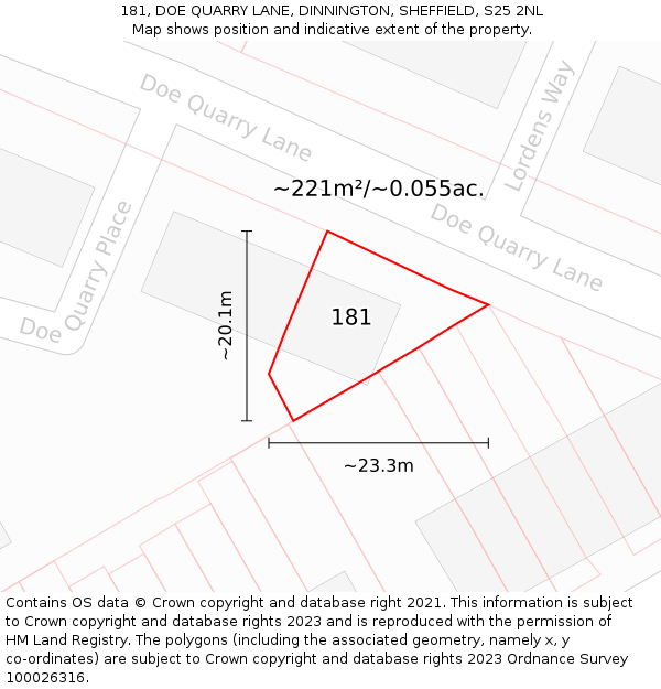 181, DOE QUARRY LANE, DINNINGTON, SHEFFIELD, S25 2NL: Plot and title map