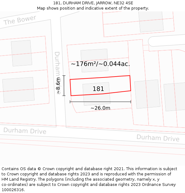 181, DURHAM DRIVE, JARROW, NE32 4SE: Plot and title map