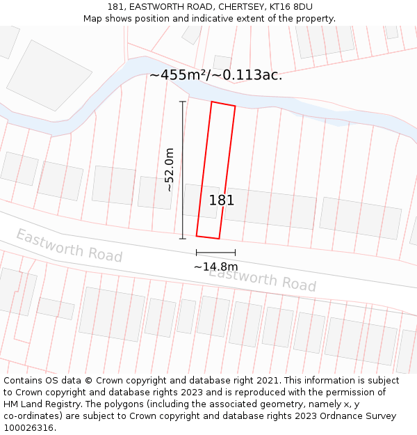 181, EASTWORTH ROAD, CHERTSEY, KT16 8DU: Plot and title map