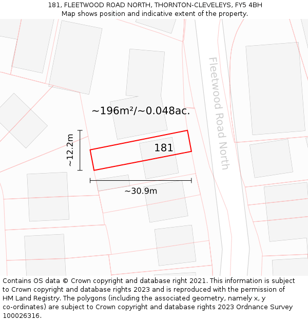 181, FLEETWOOD ROAD NORTH, THORNTON-CLEVELEYS, FY5 4BH: Plot and title map