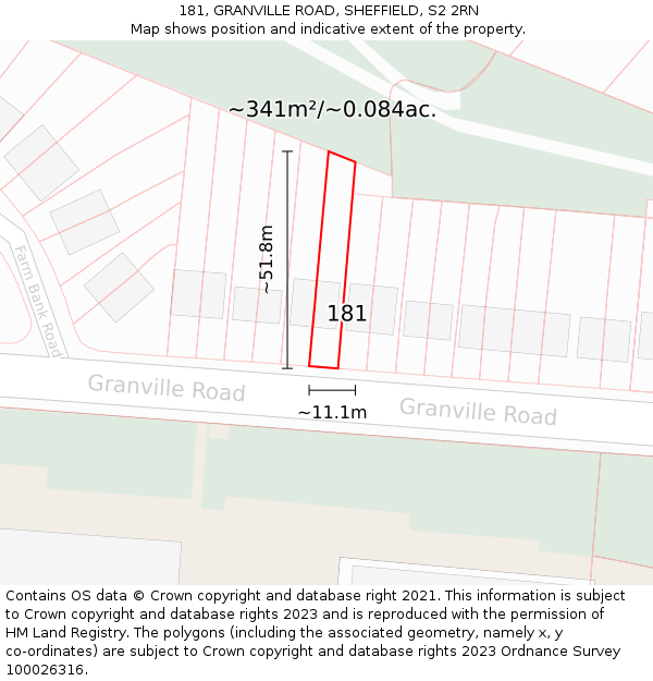 181, GRANVILLE ROAD, SHEFFIELD, S2 2RN: Plot and title map