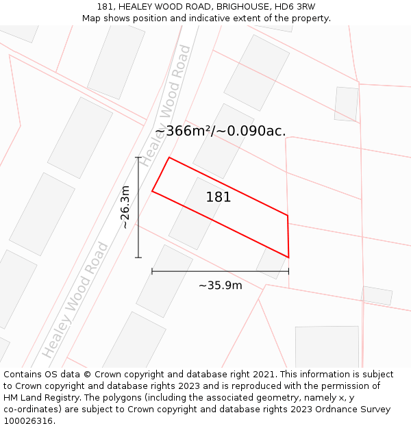 181, HEALEY WOOD ROAD, BRIGHOUSE, HD6 3RW: Plot and title map