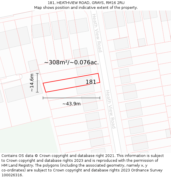181, HEATHVIEW ROAD, GRAYS, RM16 2RU: Plot and title map