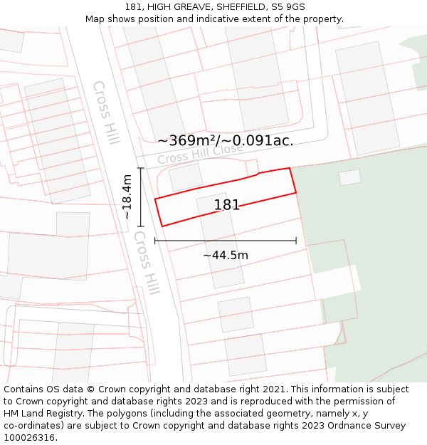 181, HIGH GREAVE, SHEFFIELD, S5 9GS: Plot and title map