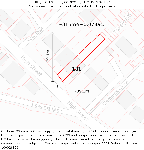 181, HIGH STREET, CODICOTE, HITCHIN, SG4 8UD: Plot and title map