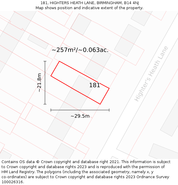 181, HIGHTERS HEATH LANE, BIRMINGHAM, B14 4NJ: Plot and title map