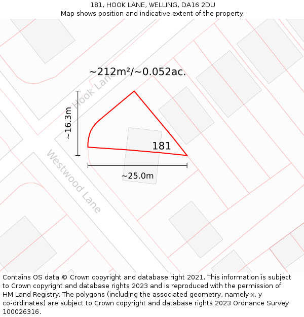 181, HOOK LANE, WELLING, DA16 2DU: Plot and title map