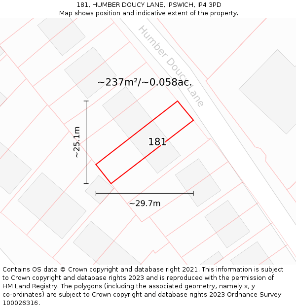 181, HUMBER DOUCY LANE, IPSWICH, IP4 3PD: Plot and title map