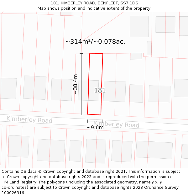 181, KIMBERLEY ROAD, BENFLEET, SS7 1DS: Plot and title map