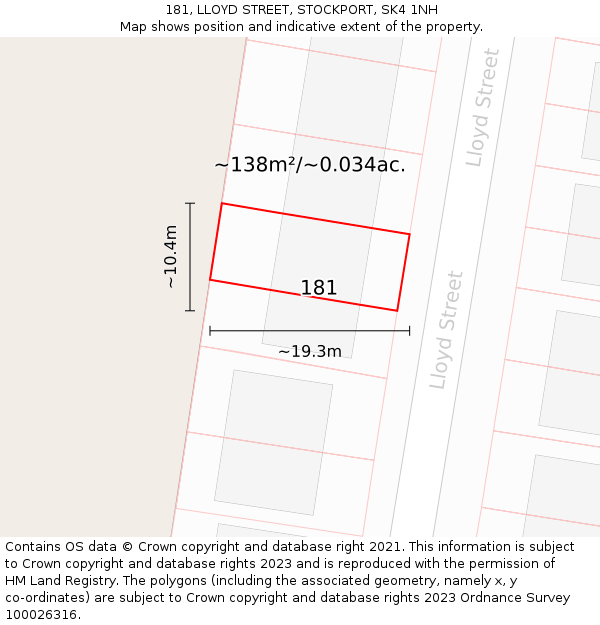 181, LLOYD STREET, STOCKPORT, SK4 1NH: Plot and title map