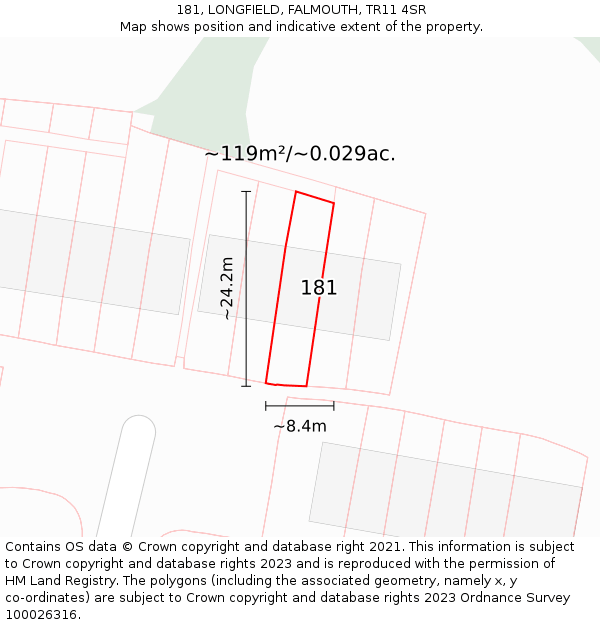 181, LONGFIELD, FALMOUTH, TR11 4SR: Plot and title map