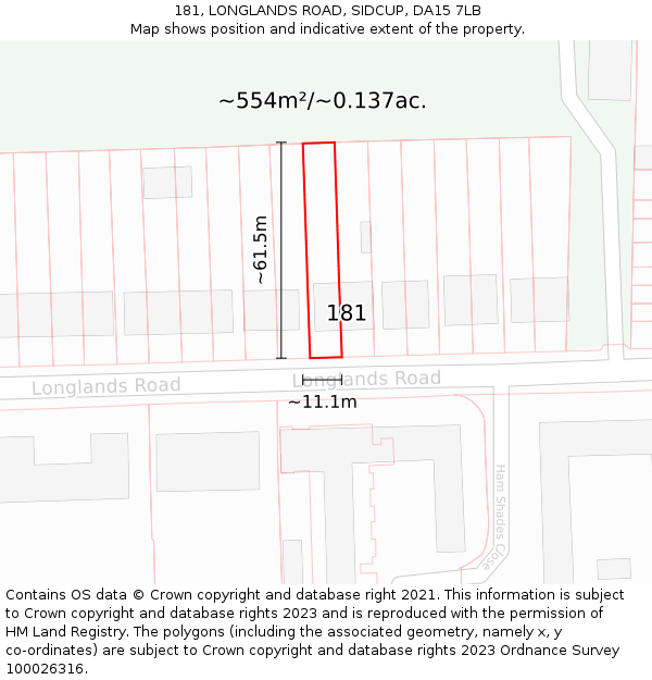 181, LONGLANDS ROAD, SIDCUP, DA15 7LB: Plot and title map