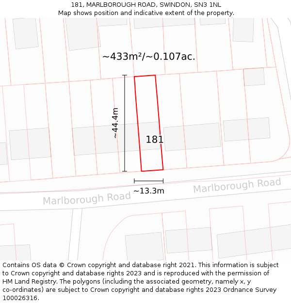 181, MARLBOROUGH ROAD, SWINDON, SN3 1NL: Plot and title map
