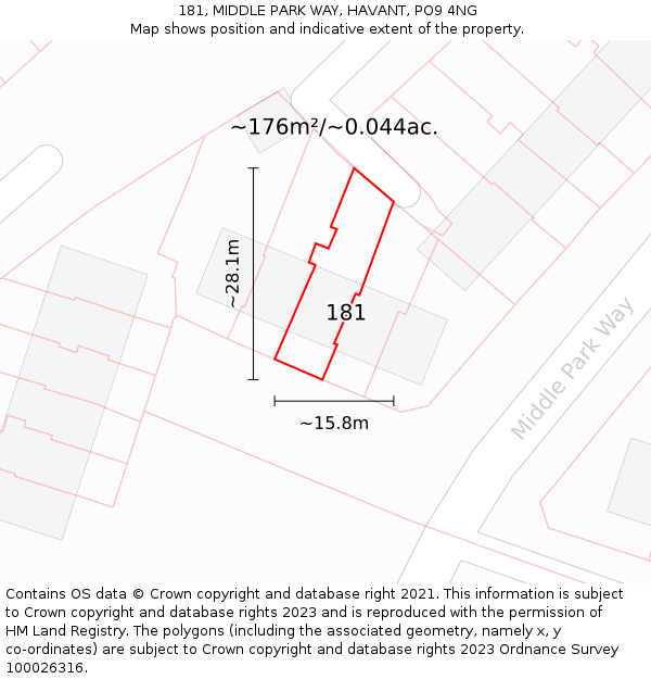 181, MIDDLE PARK WAY, HAVANT, PO9 4NG: Plot and title map