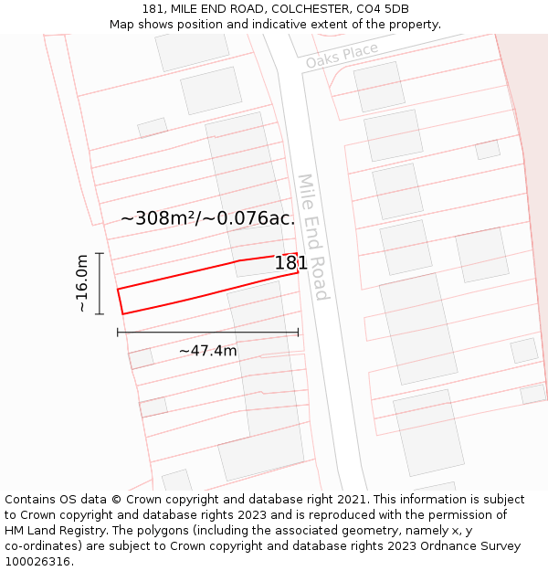 181, MILE END ROAD, COLCHESTER, CO4 5DB: Plot and title map