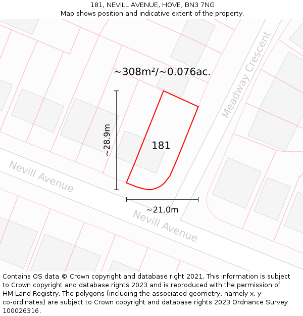 181, NEVILL AVENUE, HOVE, BN3 7NG: Plot and title map
