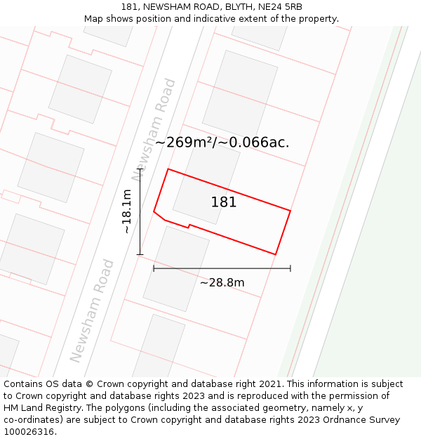 181, NEWSHAM ROAD, BLYTH, NE24 5RB: Plot and title map