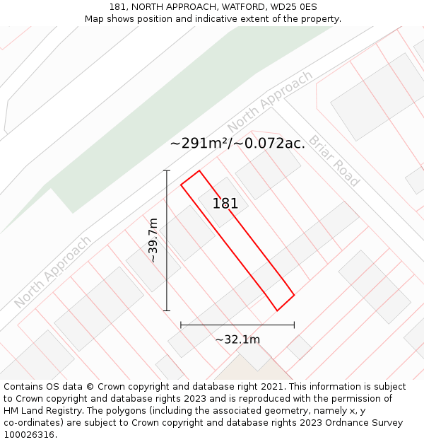 181, NORTH APPROACH, WATFORD, WD25 0ES: Plot and title map