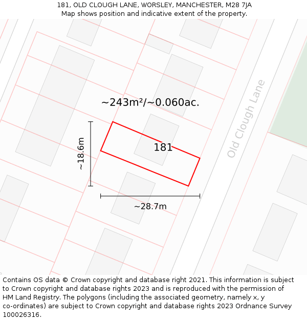 181, OLD CLOUGH LANE, WORSLEY, MANCHESTER, M28 7JA: Plot and title map