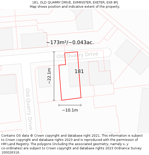 181, OLD QUARRY DRIVE, EXMINSTER, EXETER, EX6 8FJ: Plot and title map