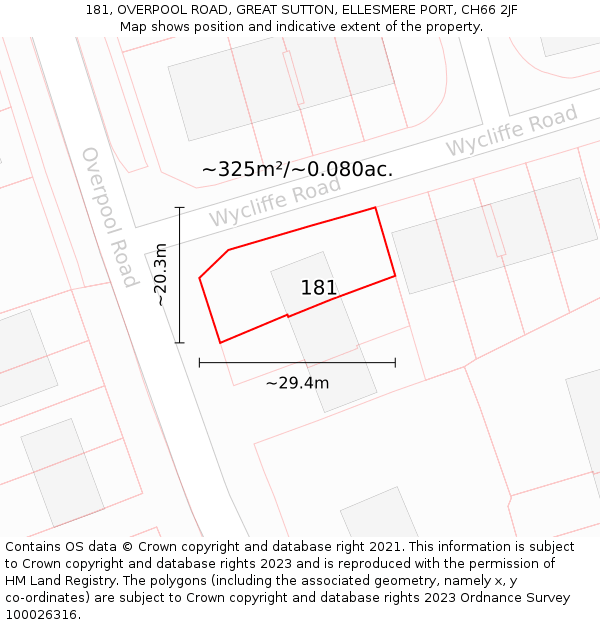 181, OVERPOOL ROAD, GREAT SUTTON, ELLESMERE PORT, CH66 2JF: Plot and title map