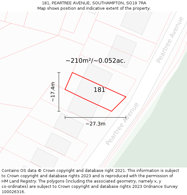 181, PEARTREE AVENUE, SOUTHAMPTON, SO19 7RA: Plot and title map