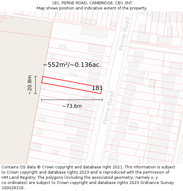 181, PERNE ROAD, CAMBRIDGE, CB1 3NT: Plot and title map